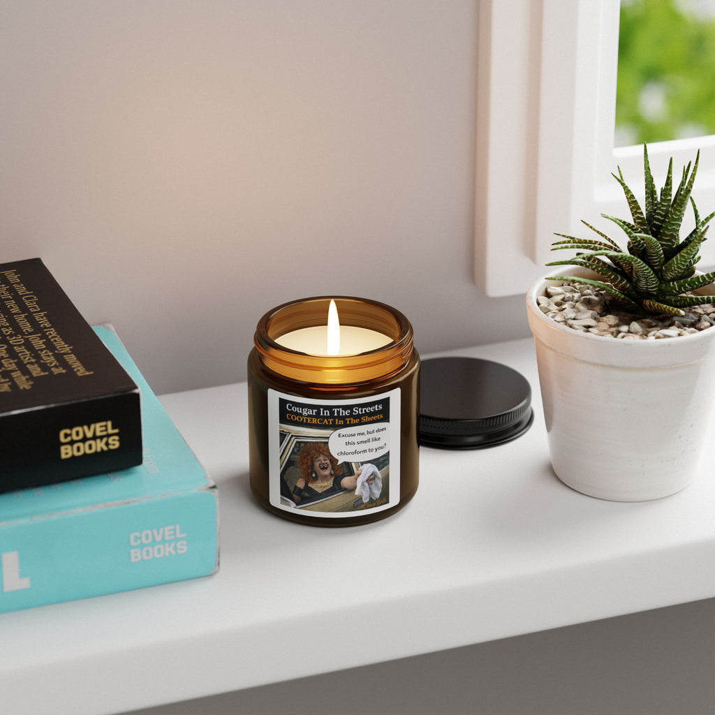 Funny Novelty Candle — "Cougar In The Streets / COOTERCAT In The Sheets" Scented Soy Amber Jar