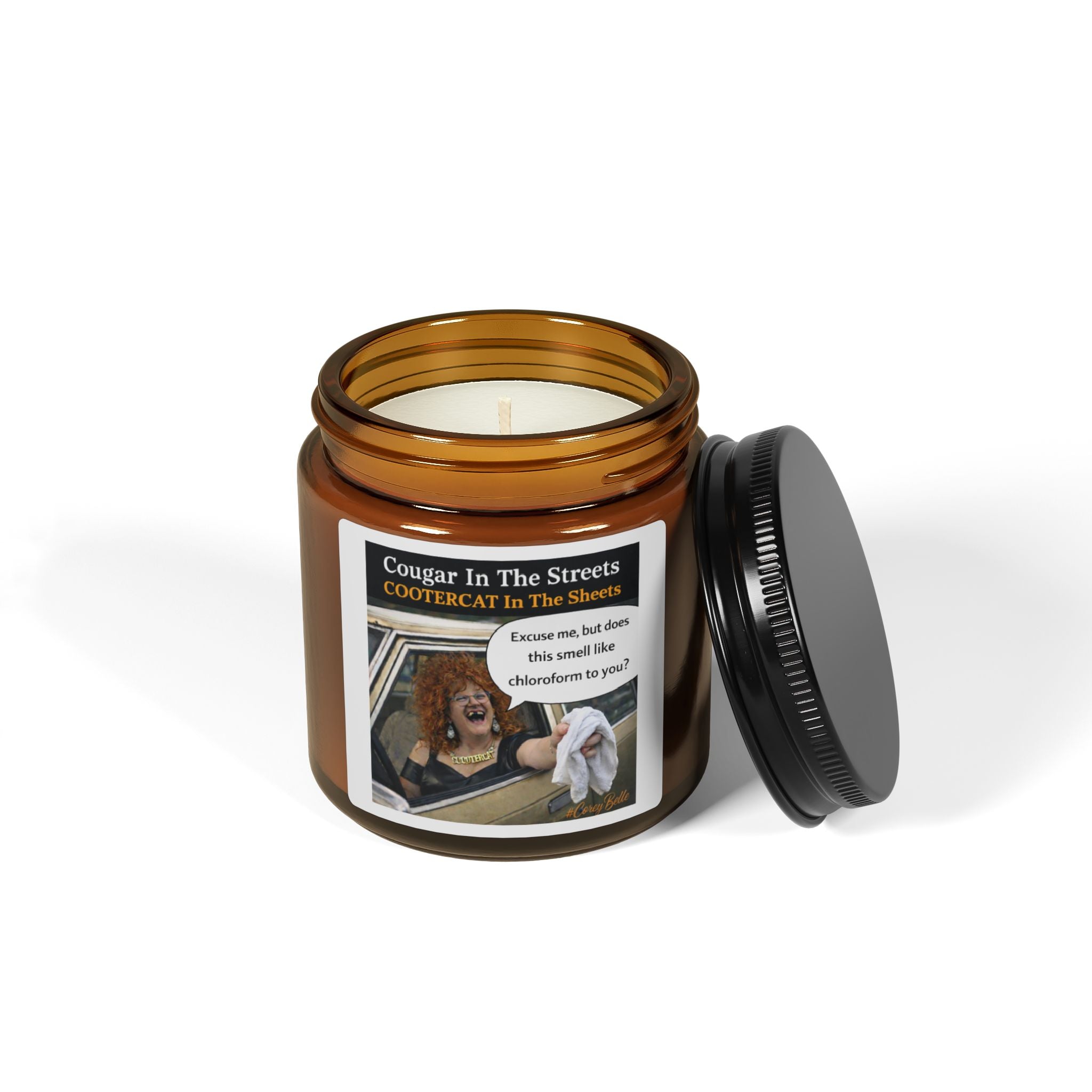 Funny Novelty Candle — "Cougar In The Streets / COOTERCAT In The Sheets" Scented Soy Amber Jar